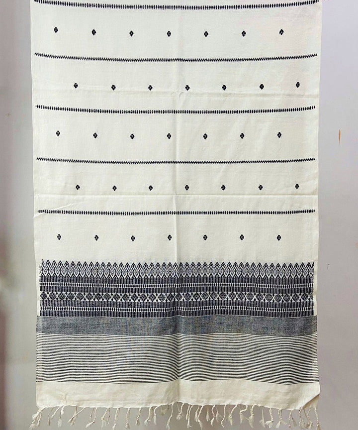 Cream black handloom assam cotton silk stole