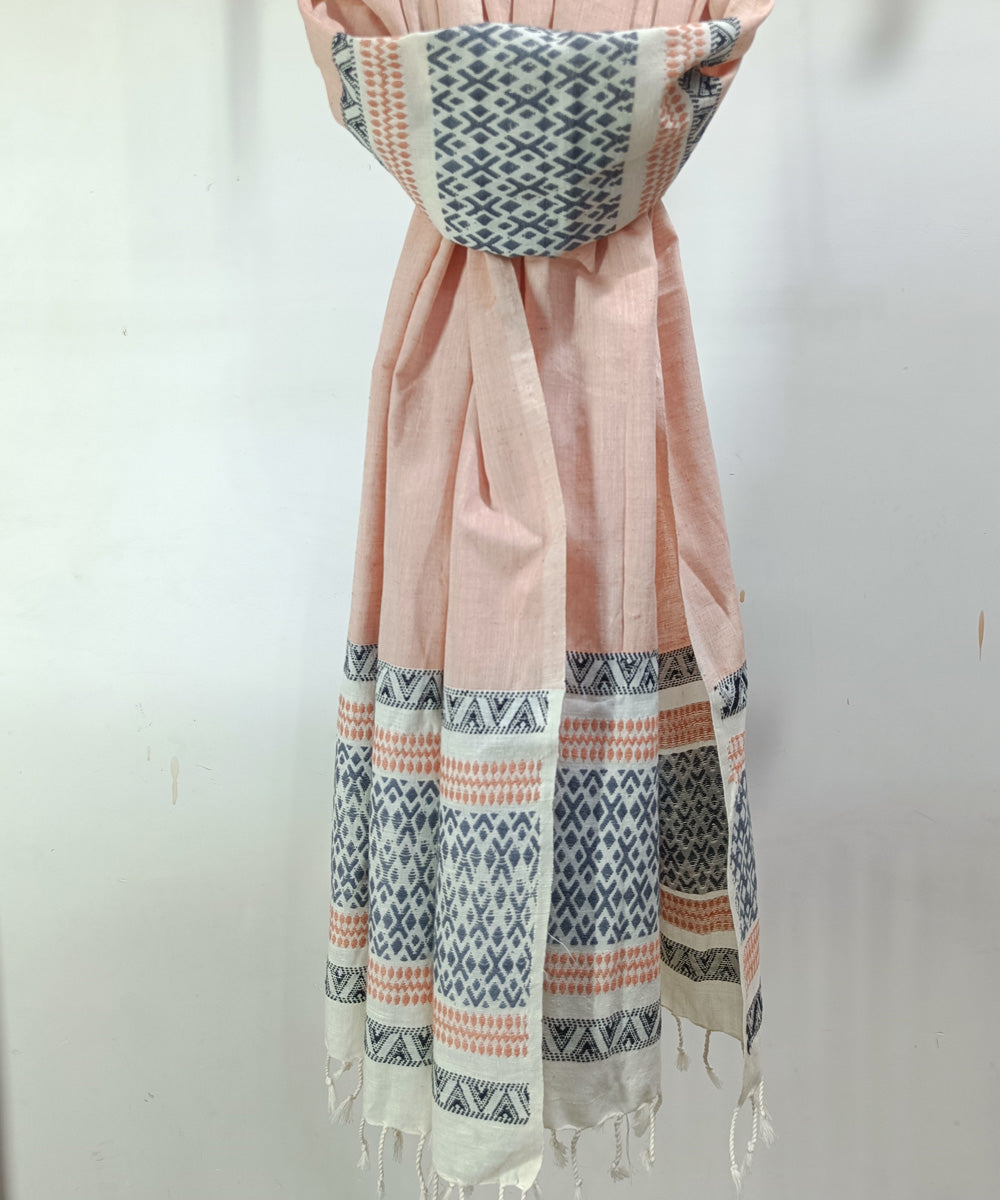 Peach blue handloom cotton silk assam stole