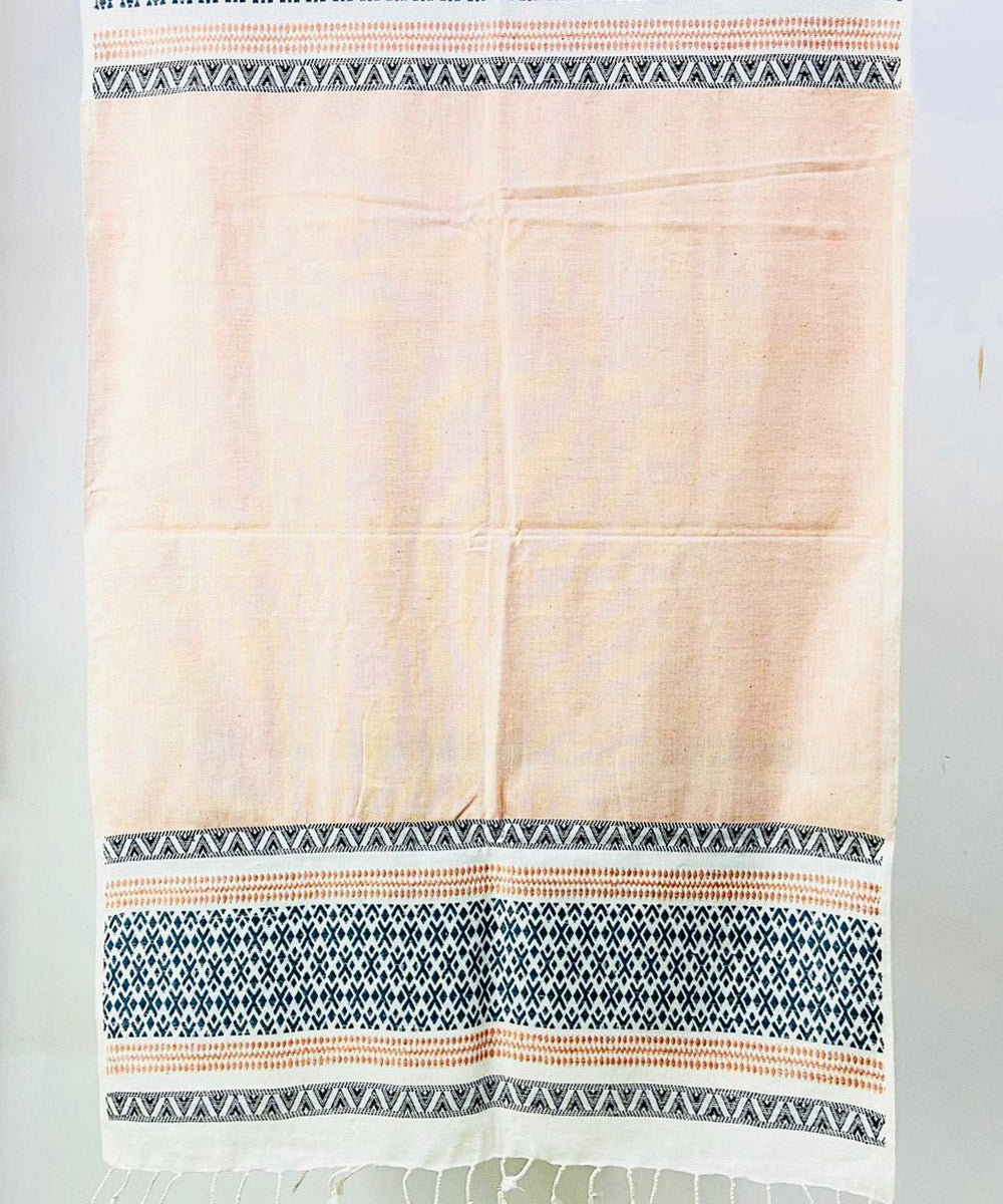 Peach blue handloom cotton silk assam stole