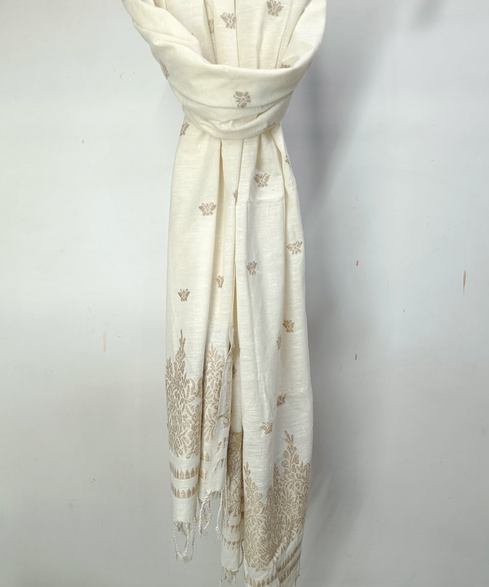 Cream brown handwoven eri silk assam stole