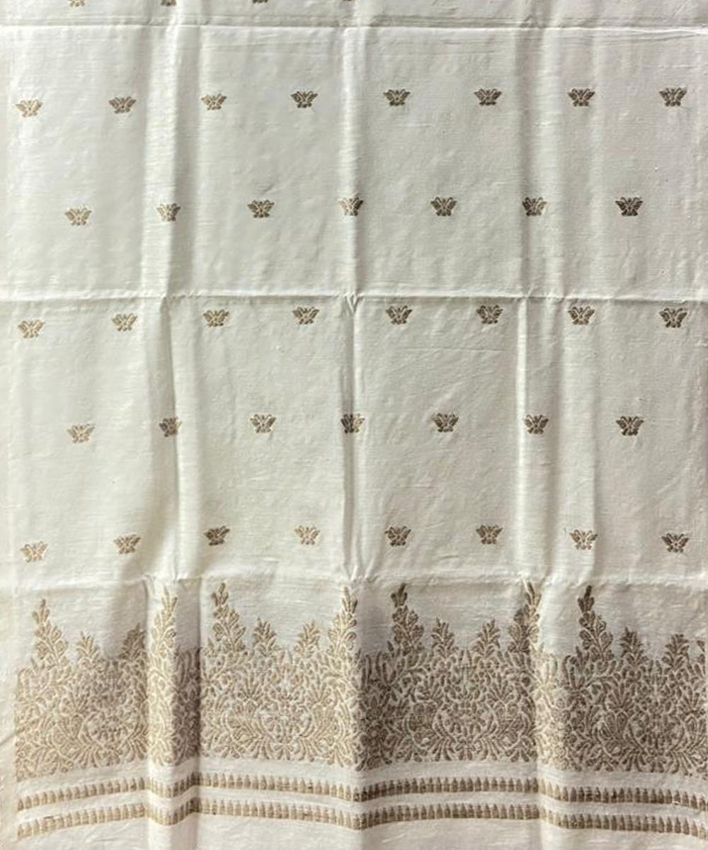 Cream brown handwoven eri silk assam stole