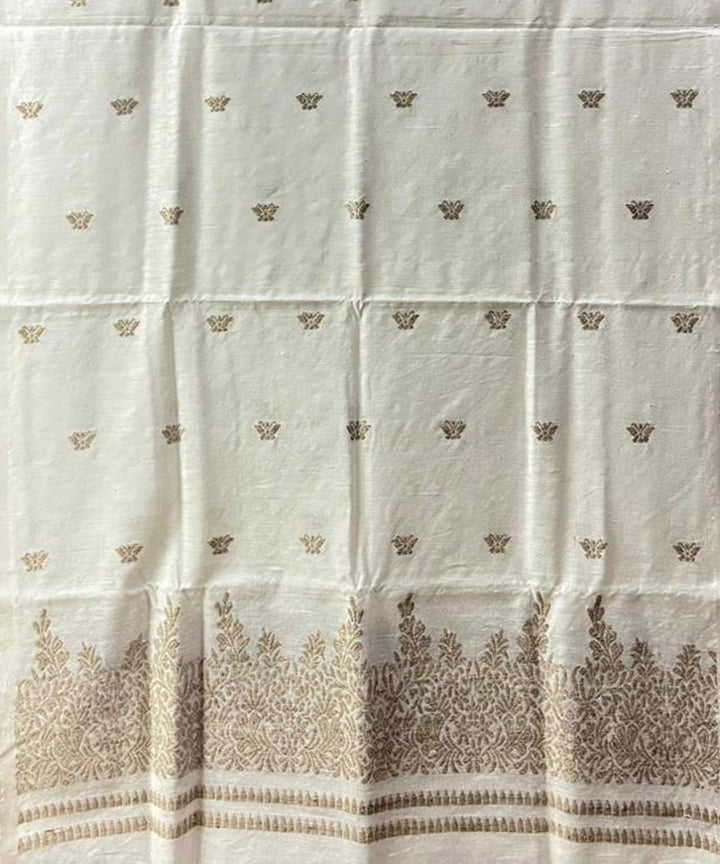 Cream brown handwoven eri silk assam stole