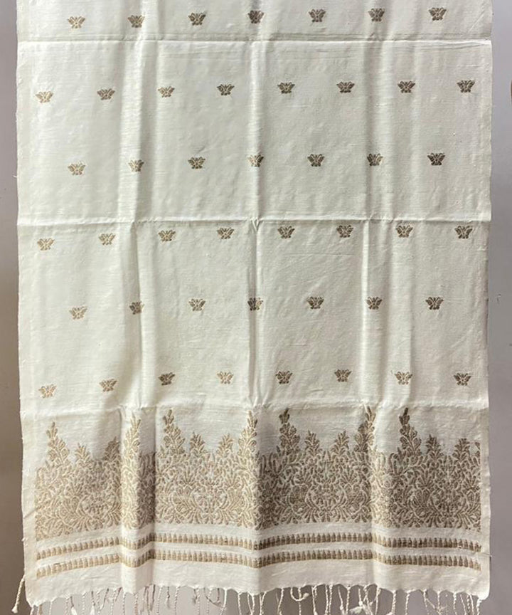 Cream brown handwoven eri silk assam stole