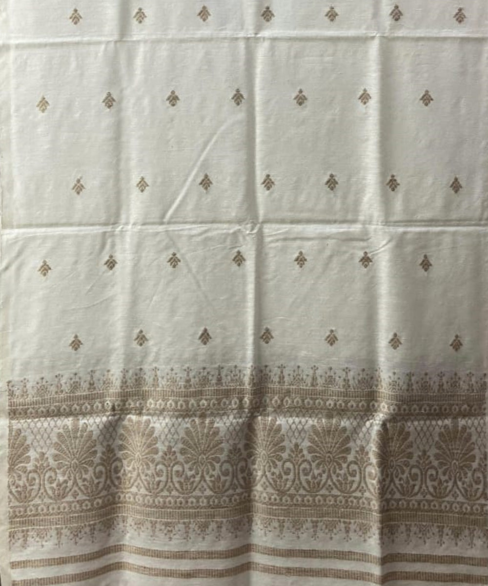Cream brown buti handloom eri silk assam stole