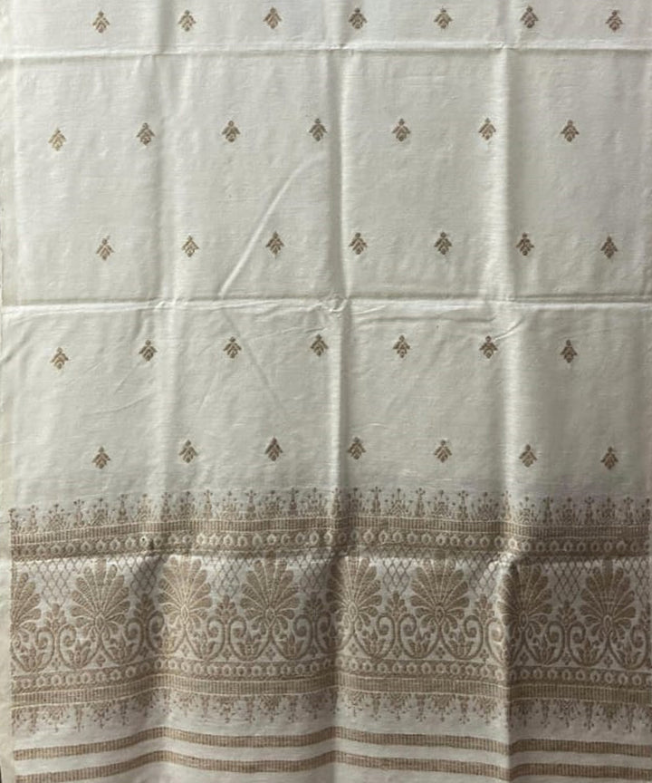 Cream brown buti handloom eri silk assam stole