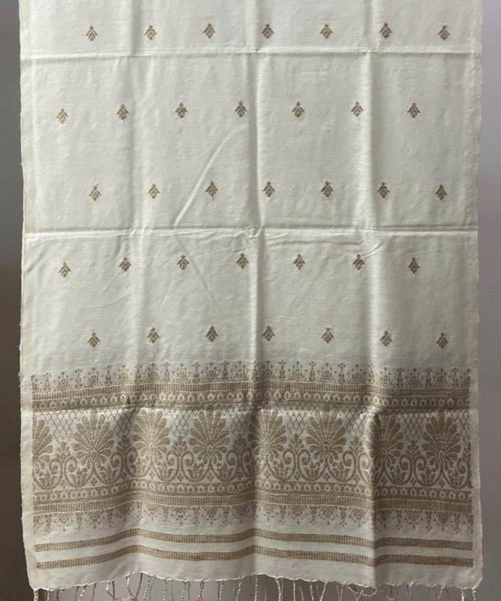 Cream brown buti handloom eri silk assam stole