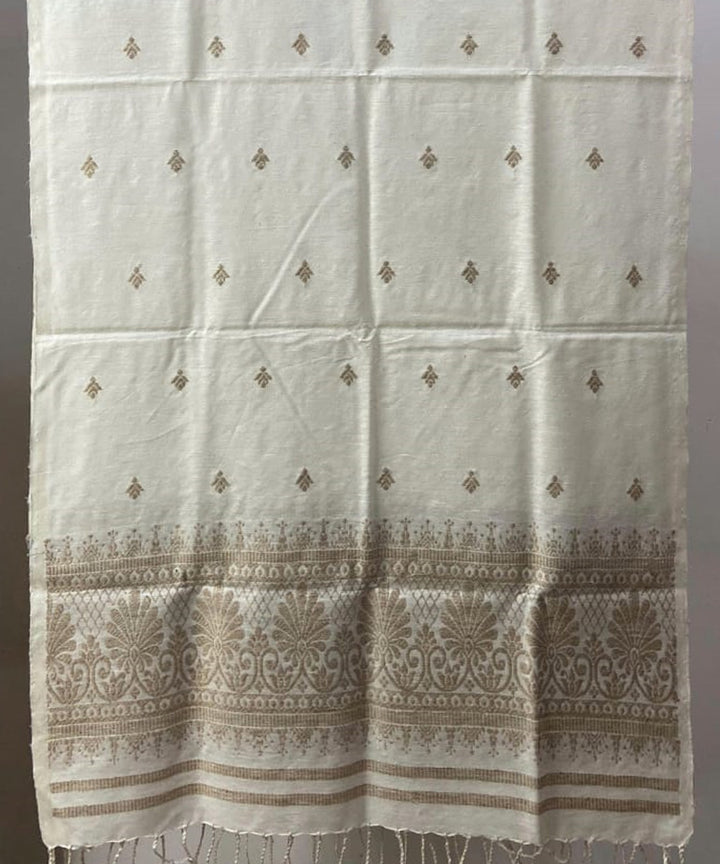 Cream brown buti handloom eri silk assam stole