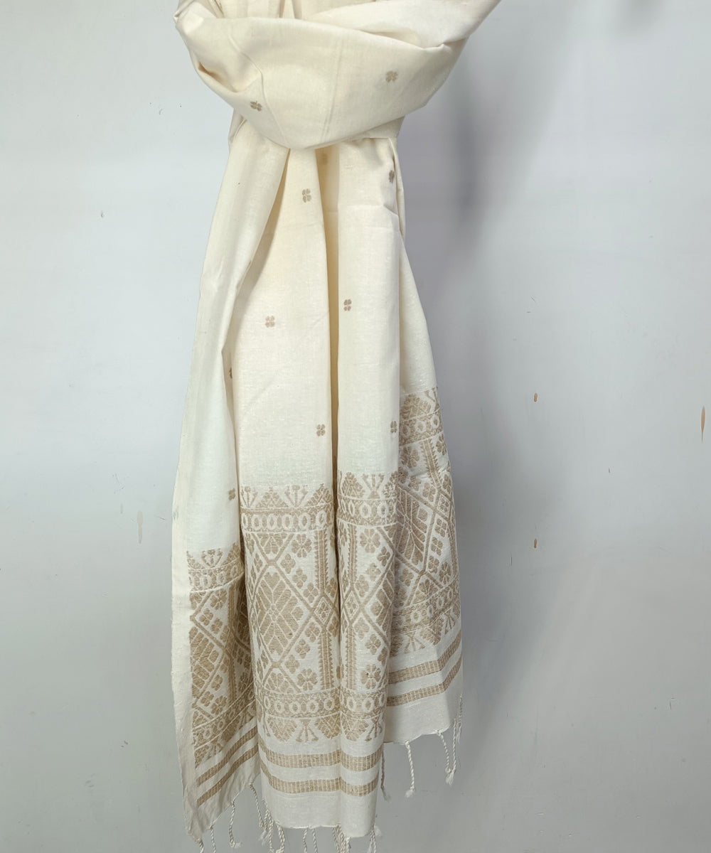 Cream brown handloom eri silk assam stole