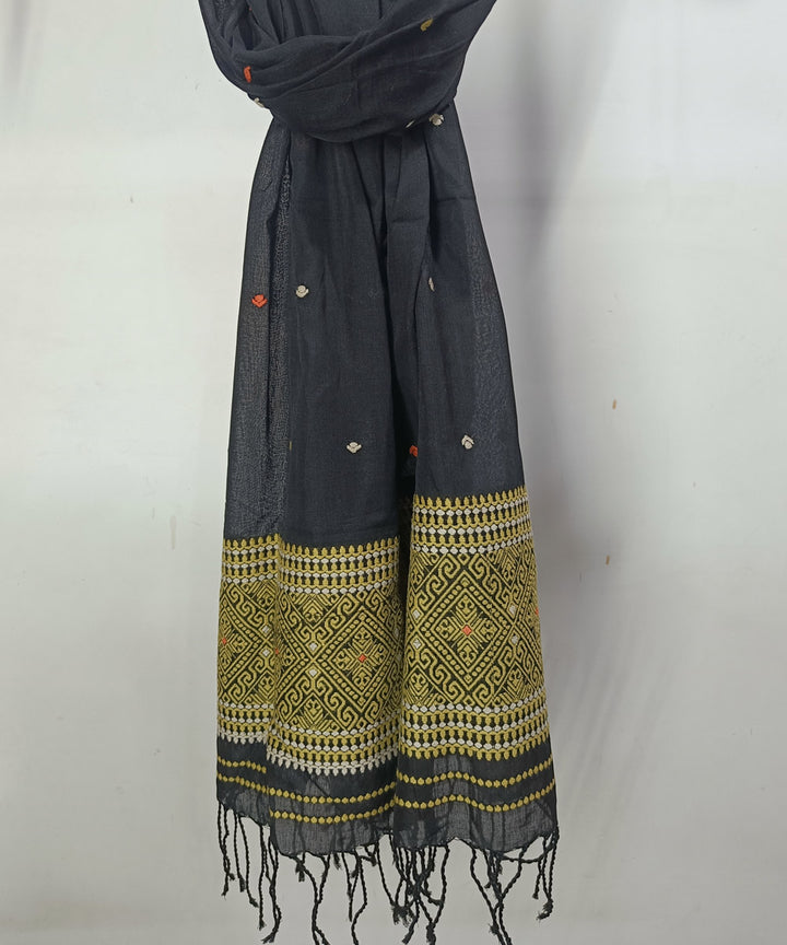 Black yellow handloom cotton assam stole