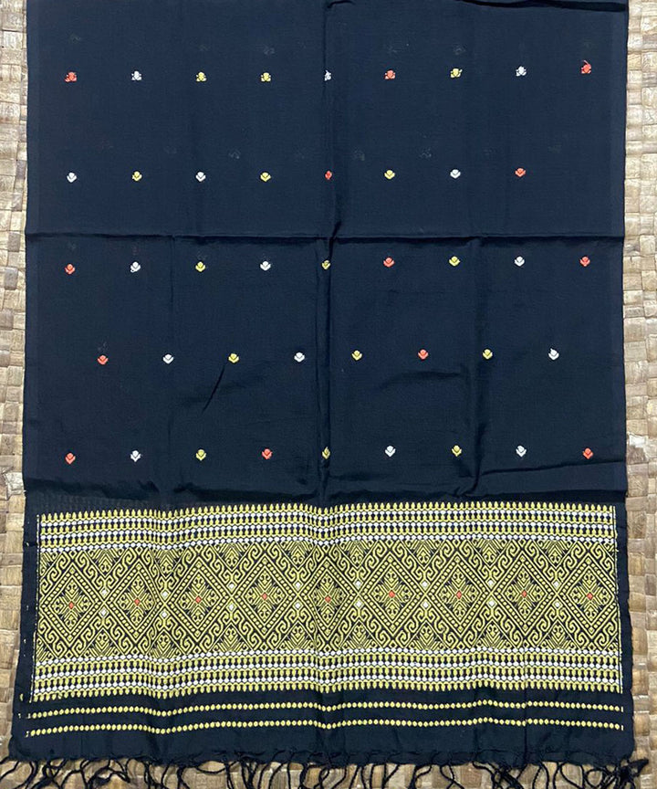 Black yellow handloom cotton assam stole