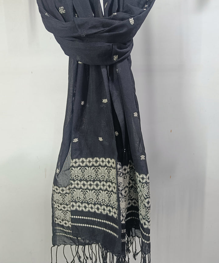 Indigo offwhite handloom assam cotton stole