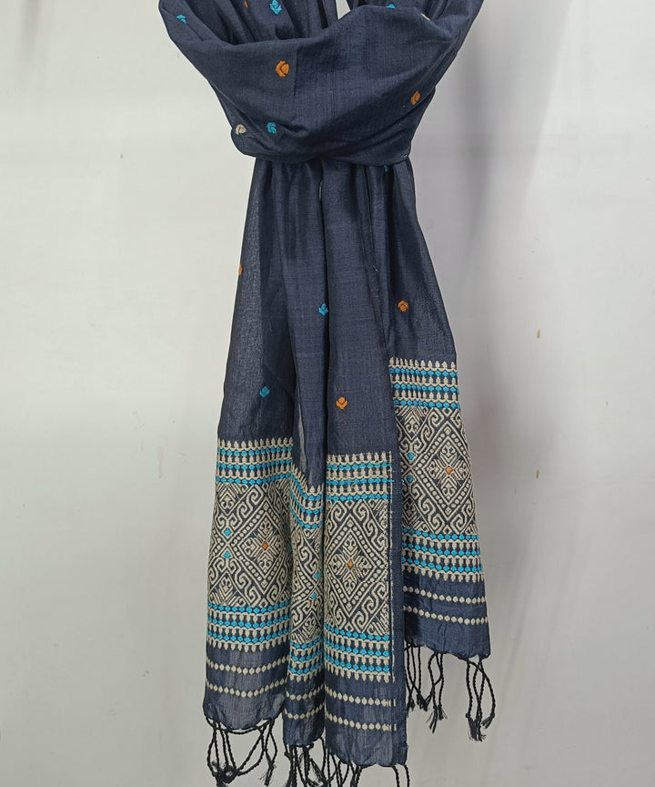 Indigo multicolor buti handloom cotton assam stole