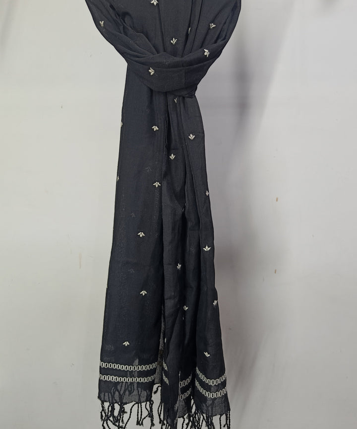 Black white buti handloom cotton assam stole