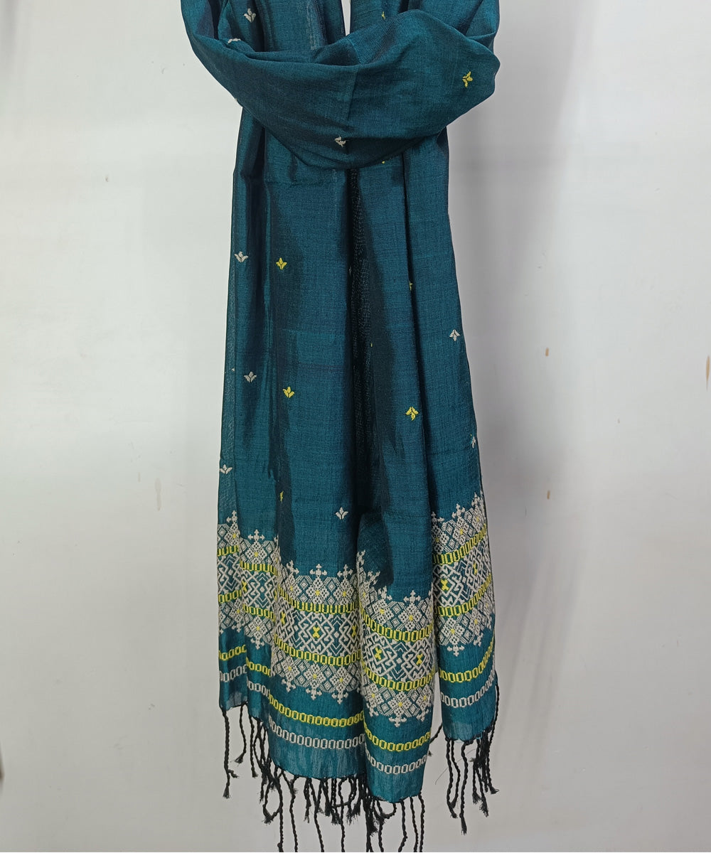 Indigo white handloom cotton assam stole