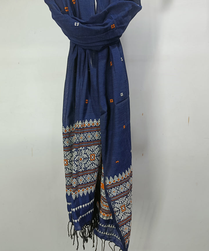 Indigo white handloom cotton silk assam stole