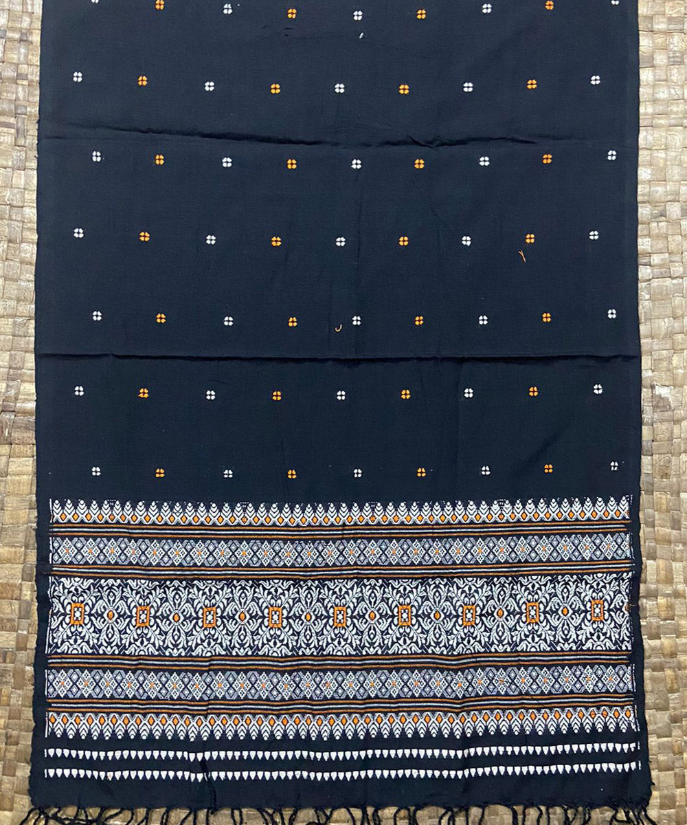 Black white handloom cotton silk assam stole