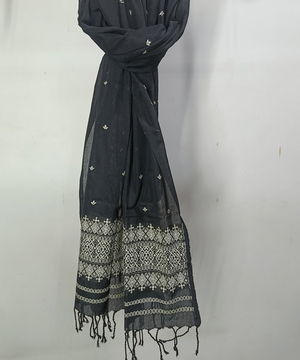 Black white handloom cotton assam stole