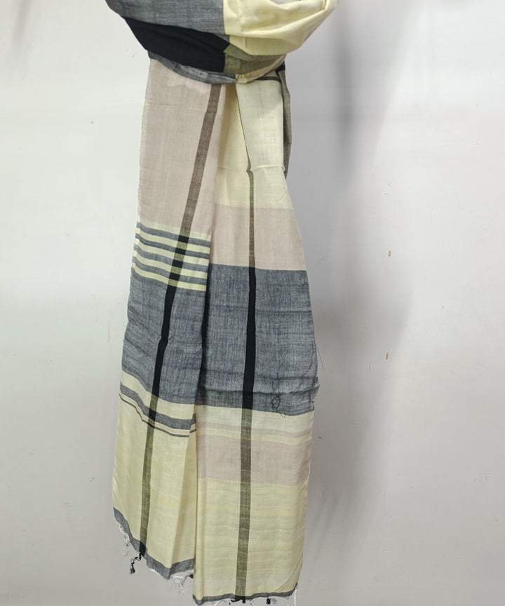 Offwhite black handloom cotton assam stole