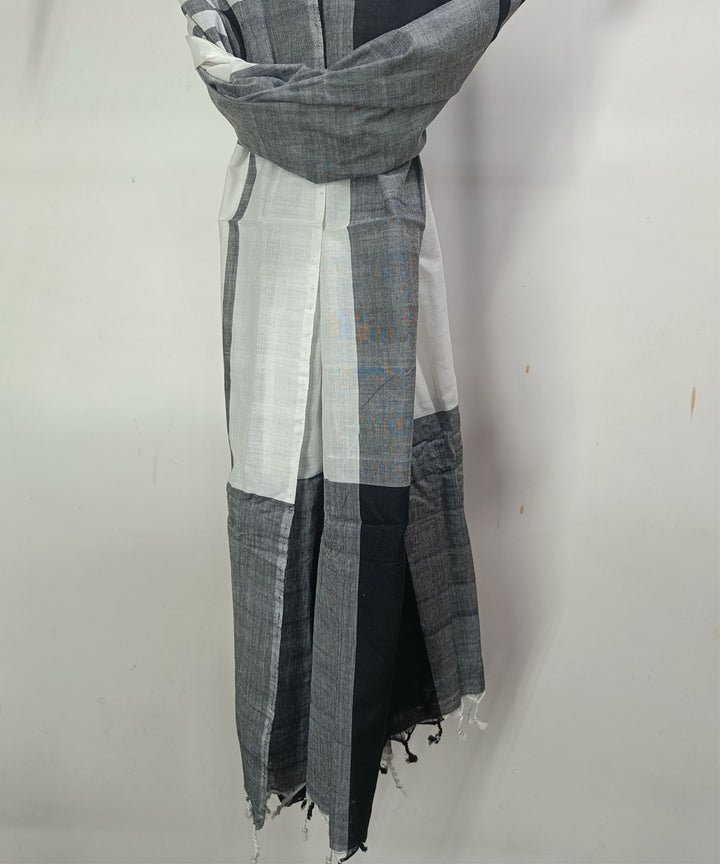 White black checked handloom cotton assam stole