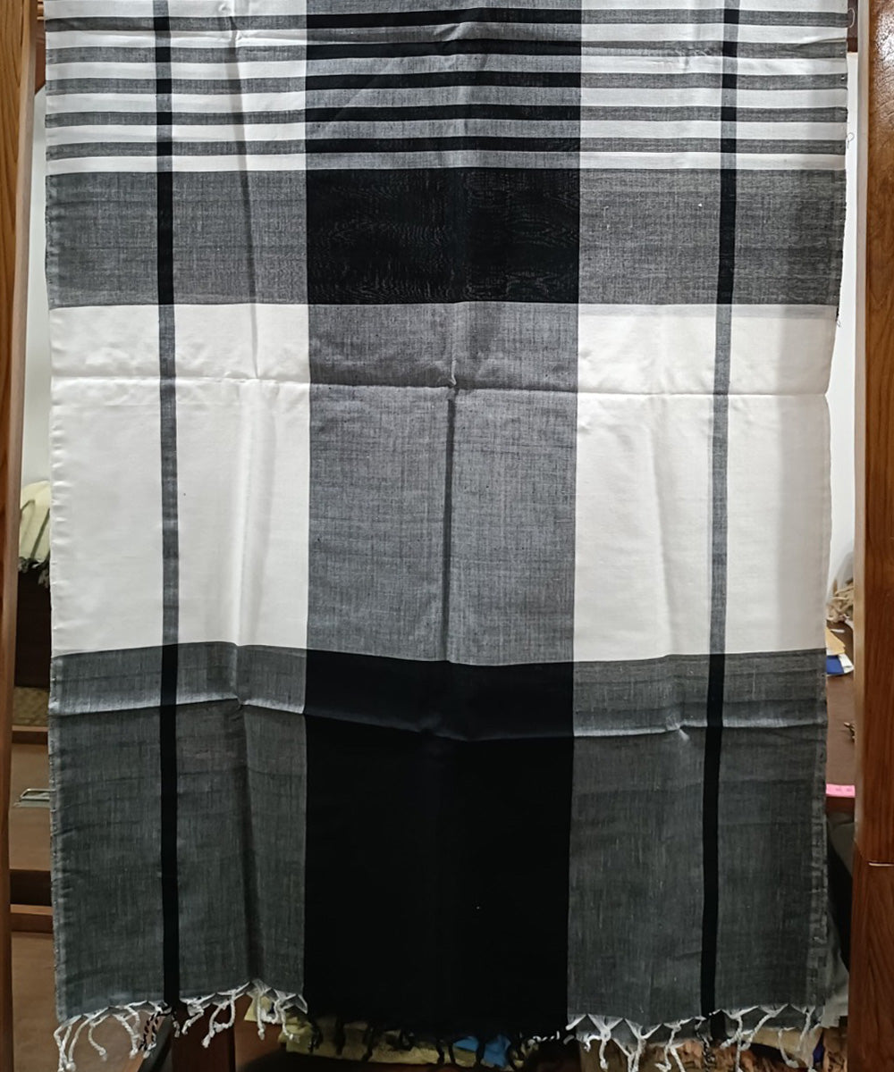 White black checked handloom cotton assam stole