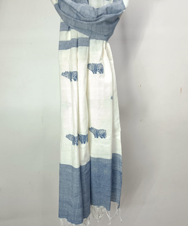 White blue handloom cotton silk assam stole