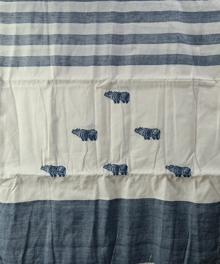 White blue handloom cotton silk assam stole
