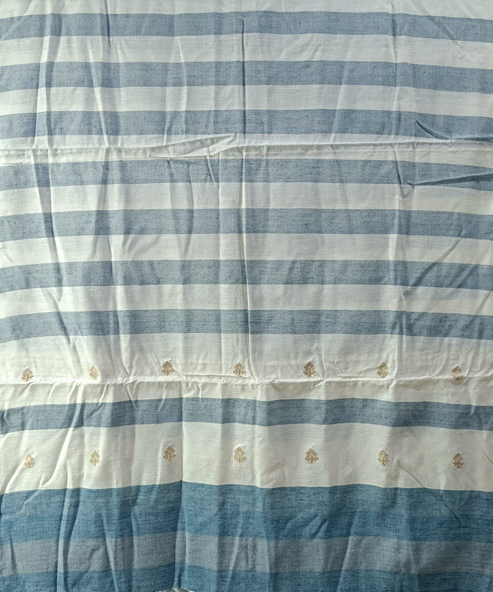 Sky blue white handloom cotton silk assam stole
