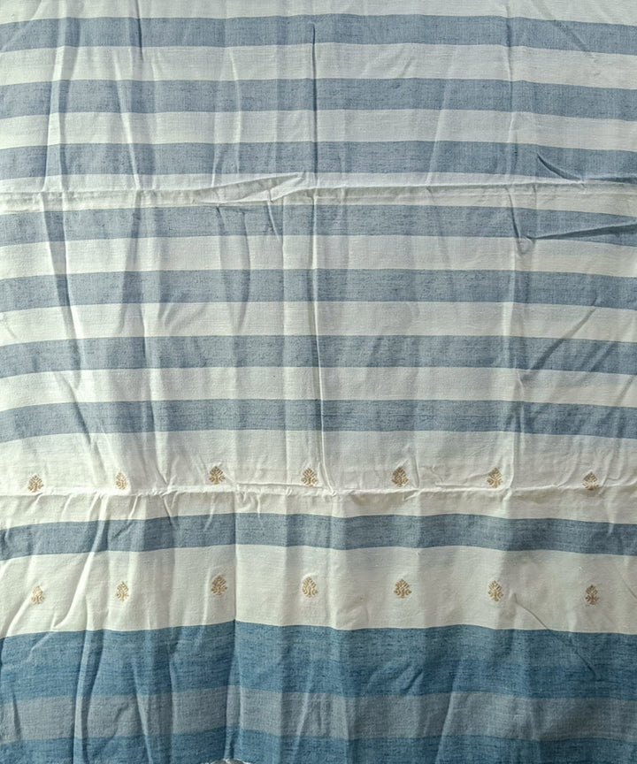 Sky blue white handloom cotton silk assam stole