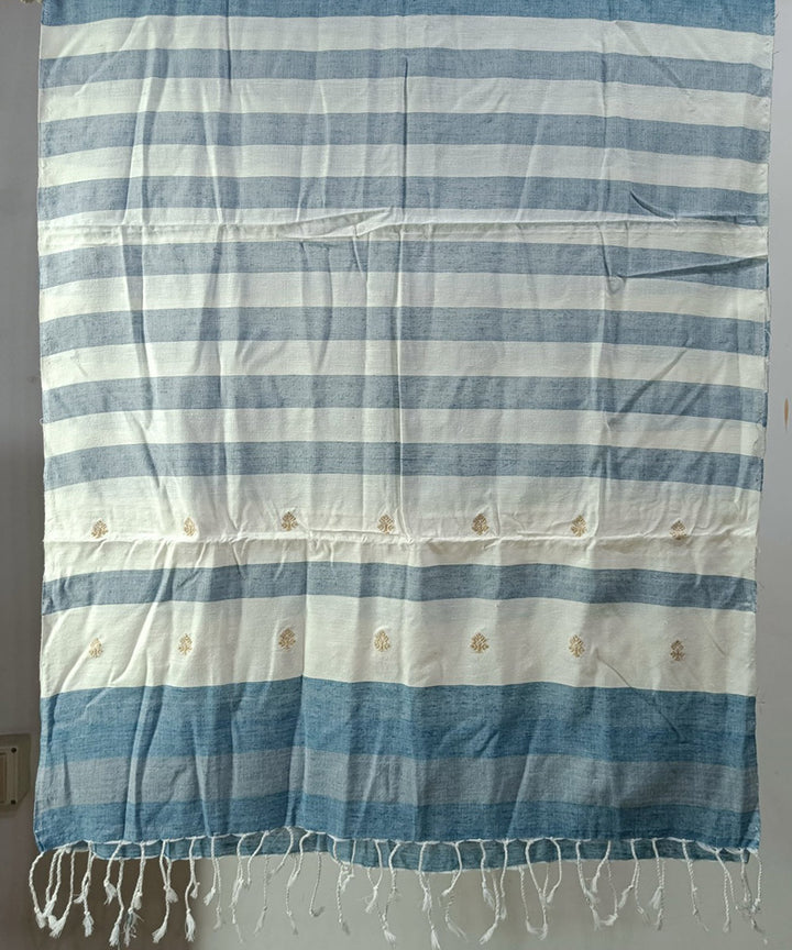 Sky blue white handloom cotton silk assam stole