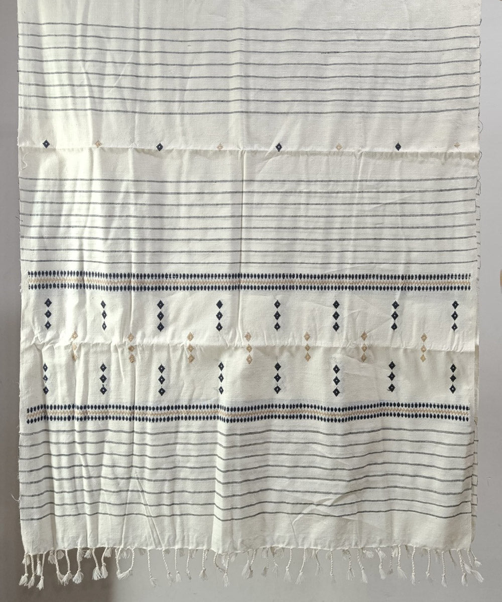Cream black handloom cotton silk assam stole