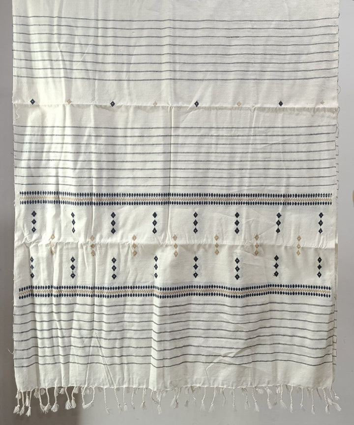 Cream black handloom cotton silk assam stole