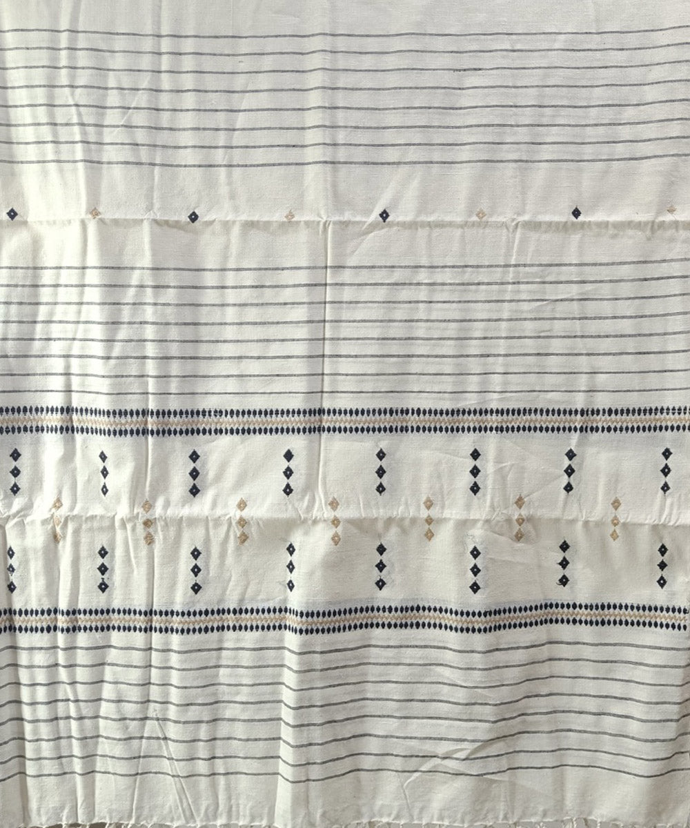 Cream black handloom cotton silk assam stole