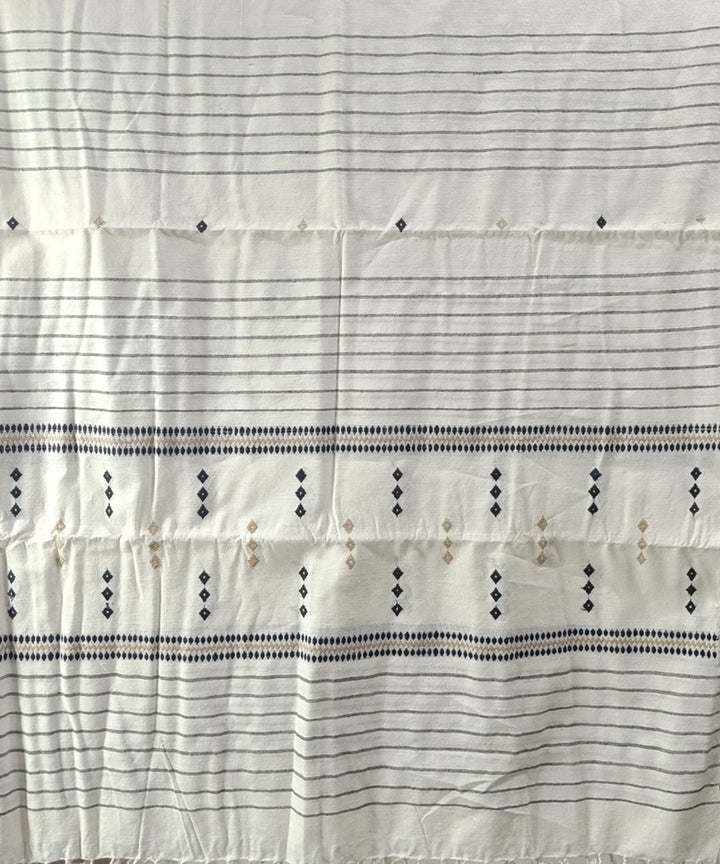 Cream black handloom cotton silk assam stole