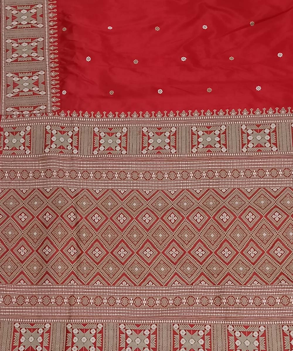 Red grey silk handloom assam saree