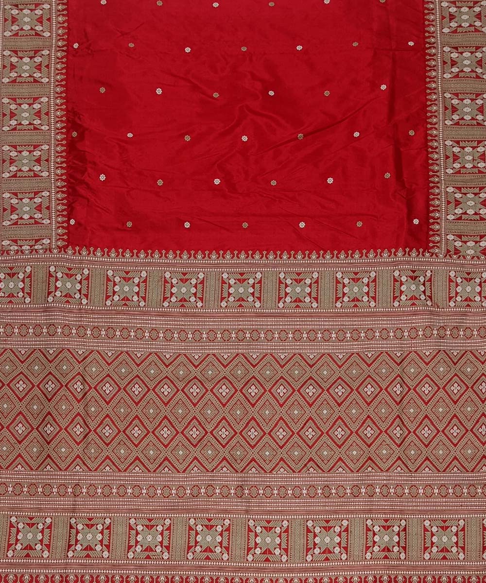 Red grey silk handloom assam saree