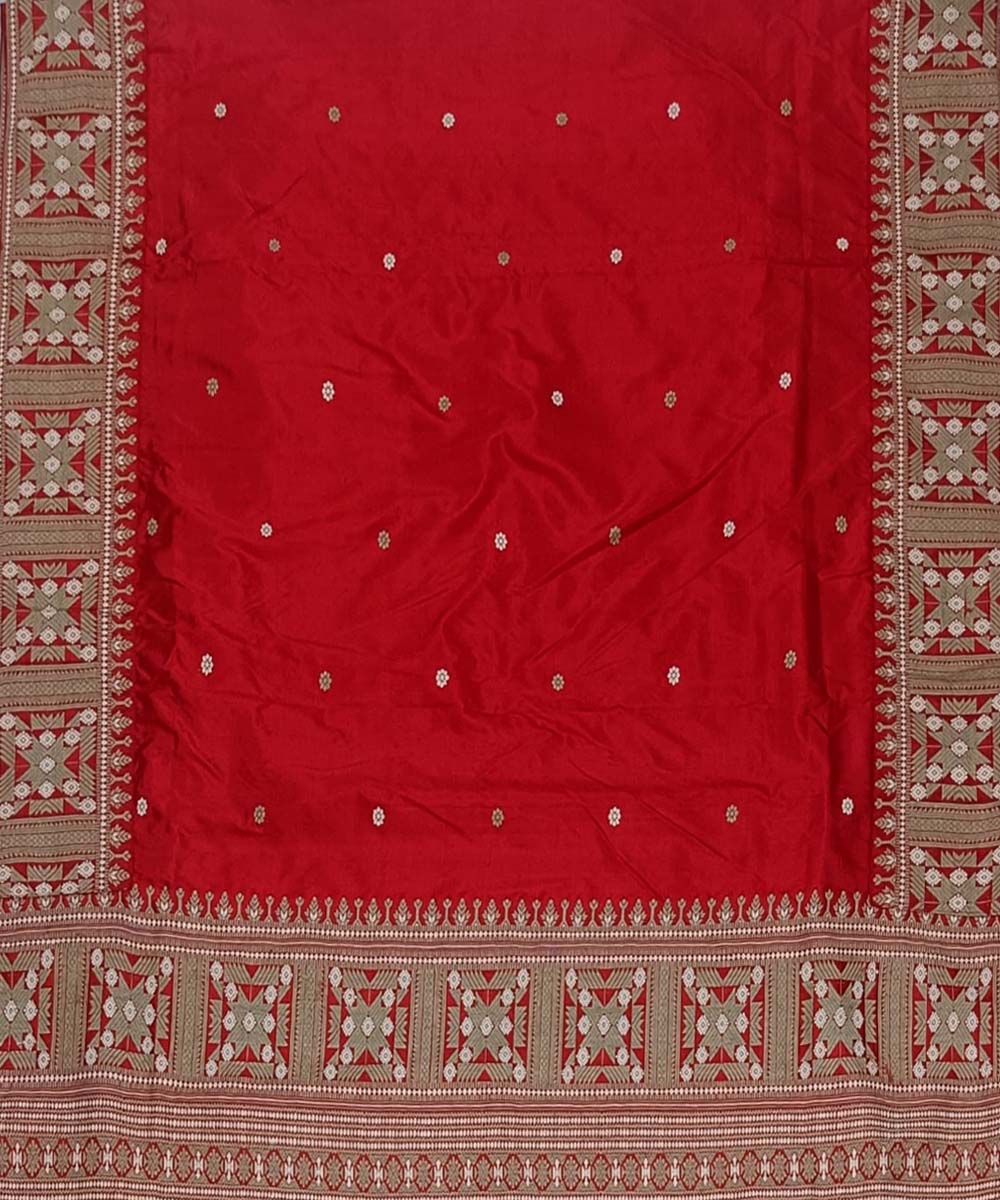 Red grey silk handloom assam saree