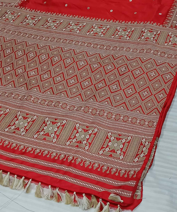 Red grey silk handloom assam saree