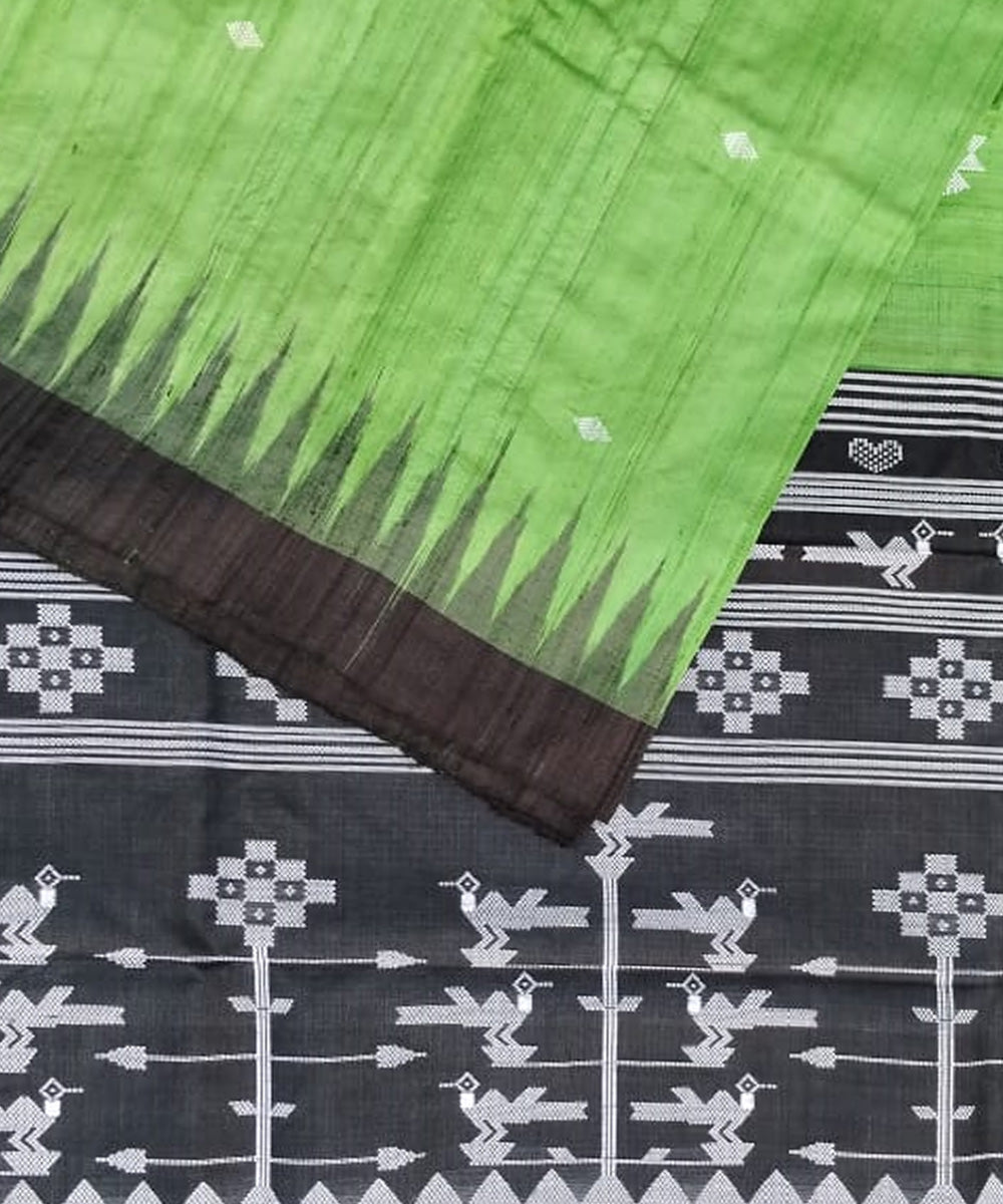 Light green black tussar silk handloom gopalpur saree