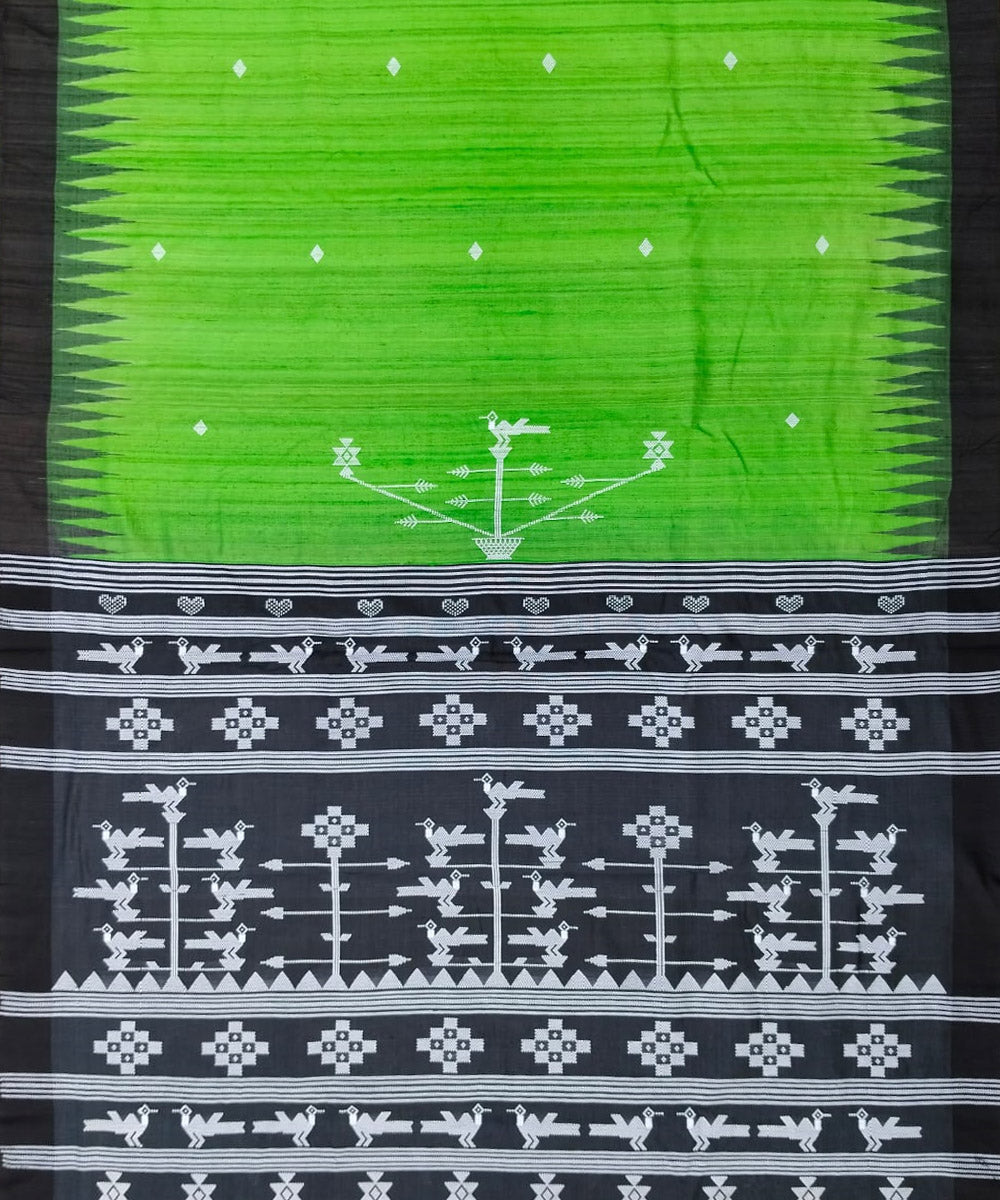 Light green black tussar silk handloom gopalpur saree