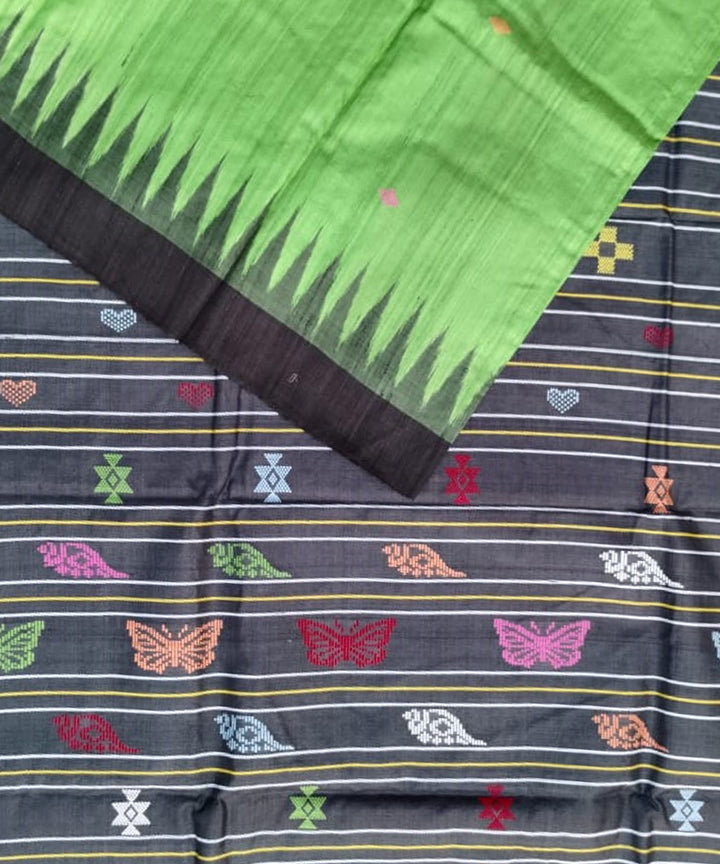 Green black tussar silk handloom gopalpur saree