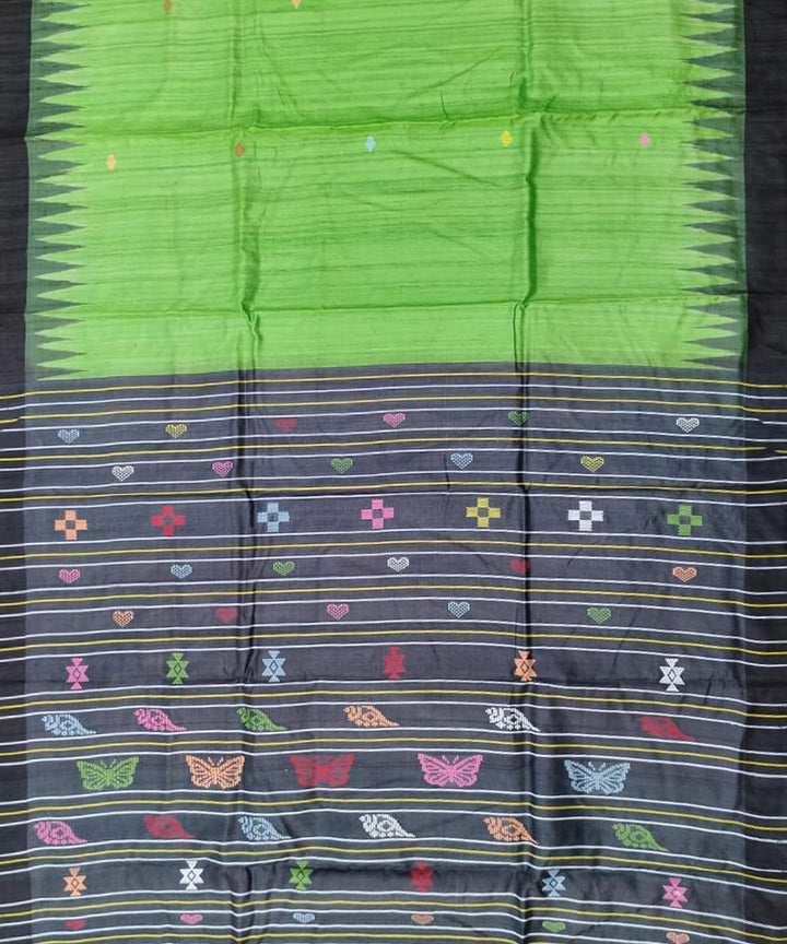 Green black tussar silk handloom gopalpur saree