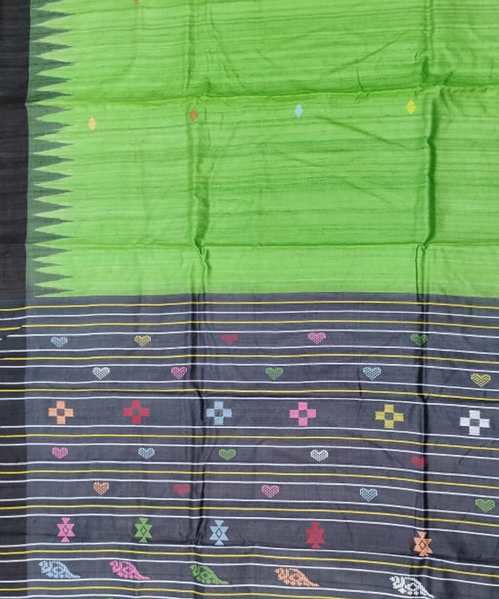 Green black tussar silk handloom gopalpur saree