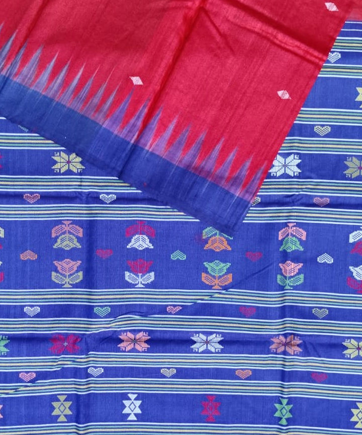 Red blue tussar silk handloom gopalpur saree