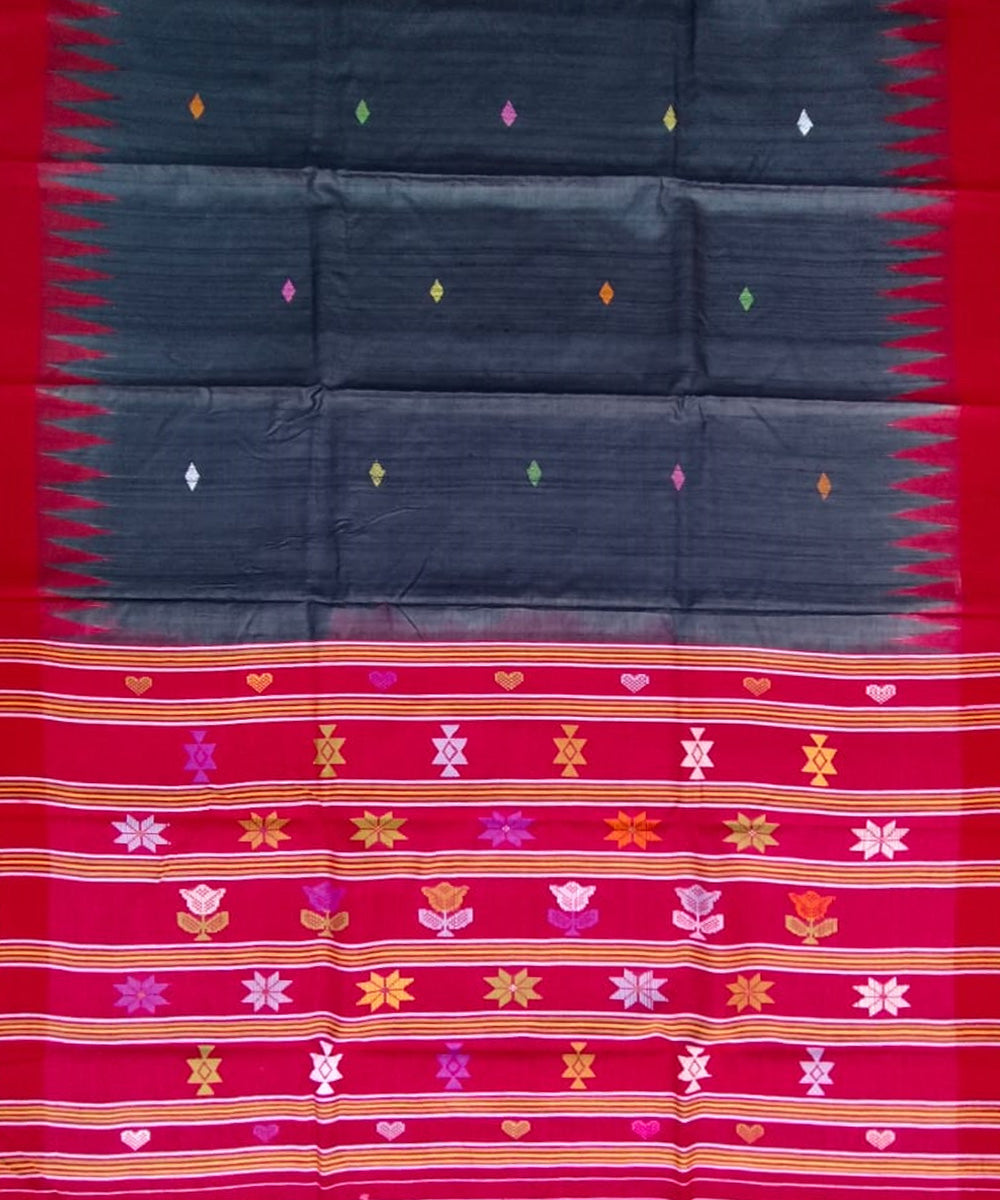Red black tussar silk handloom gopalpur saree