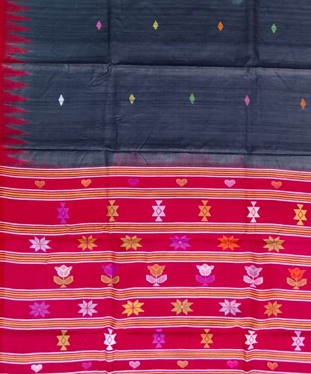 Red black tussar silk handloom gopalpur saree