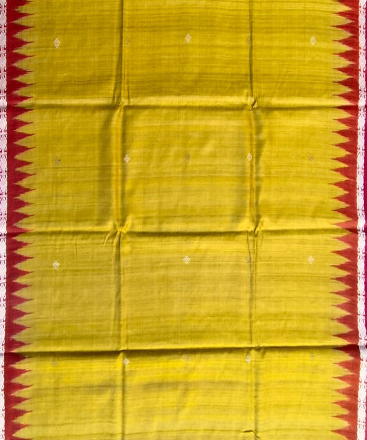 Yellow red tussar silk handloom gopalpur saree