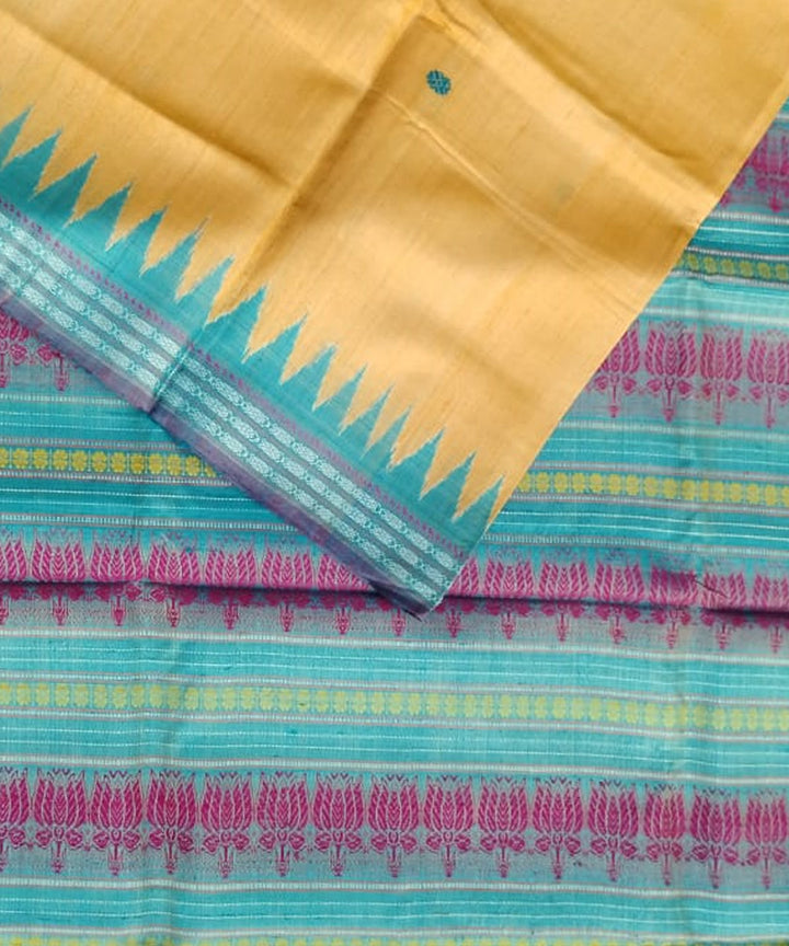 Cream sky blue tussar silk handloom gopalpur saree