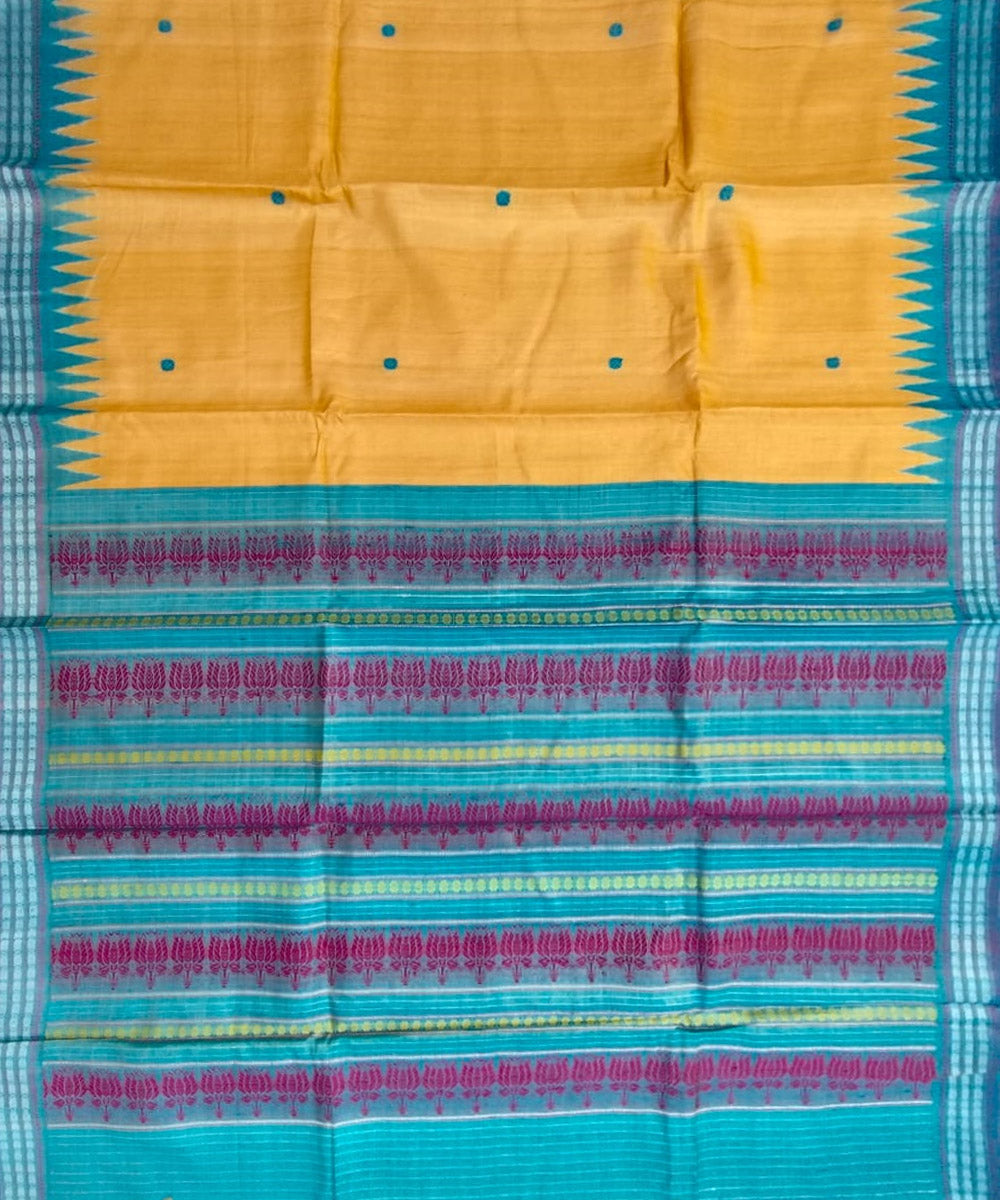 Cream sky blue tussar silk handloom gopalpur saree