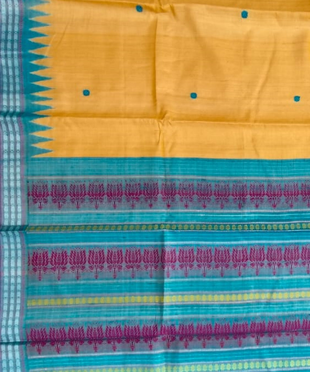 Cream sky blue tussar silk handloom gopalpur saree