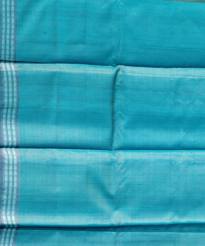 Cream sky blue tussar silk handloom gopalpur saree